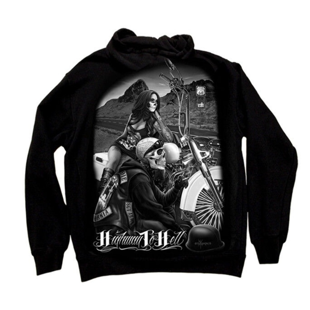 David Gonzales Art DGA Ride or Die Highway To Hell Adult Mens Zip Up Hoodie